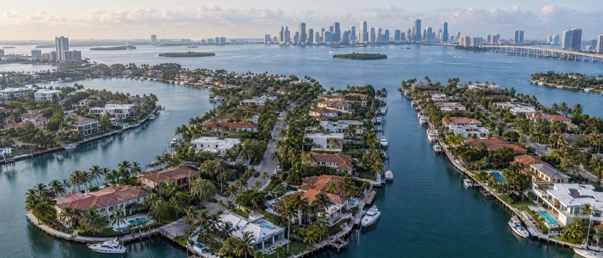 Aerial view of a coastal neighborhood